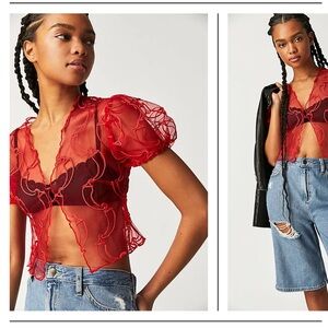 House of Sunny Red Sheer Blouse